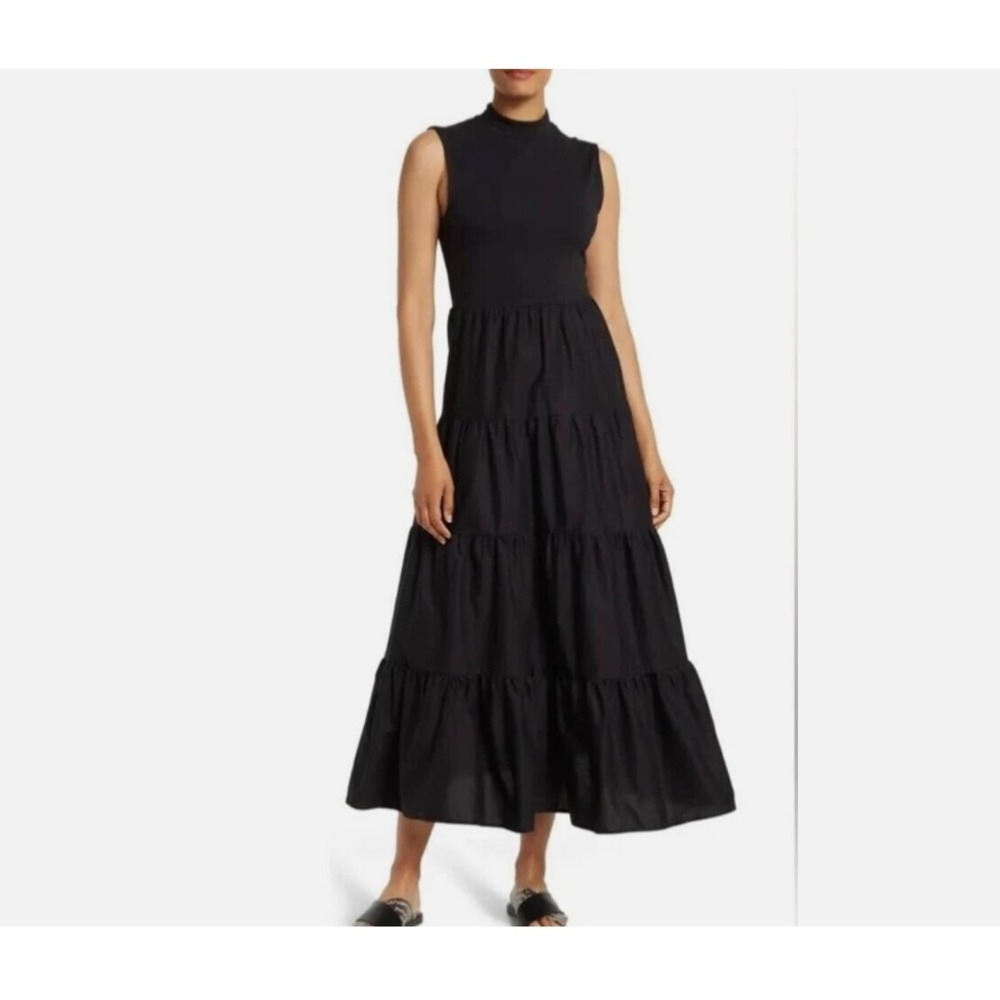 Love By Design Leslie Mock Neck Sleeveless Tiered Maxi Dress In Black Medium